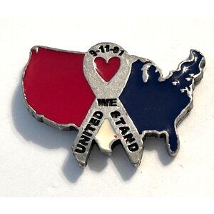 United We Stand 9-11-01 911 Memorial Lapel Pin USA Ribbon Patriotic